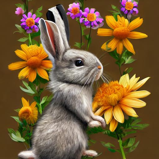 rabbit with flowers and