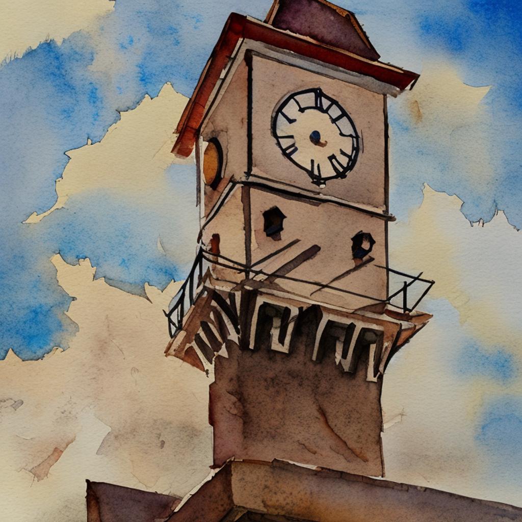 A rustic clock tower